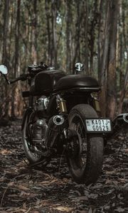 Preview wallpaper royal enfield, motorcycle, bike, black, trees