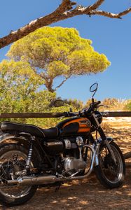 Preview wallpaper royal enfield, motorcycle, orange, tree, shadows