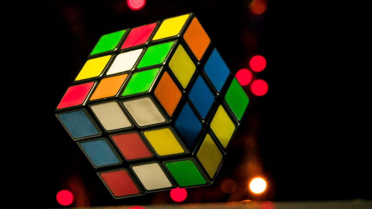 Wallpaper rubiks cube, cube, colorful, glare, lights