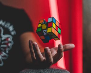 Preview wallpaper rubiks cube, hand, levitation, colorful