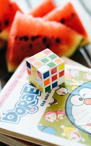 Preview wallpaper rubiks cube, puzzle, book, light