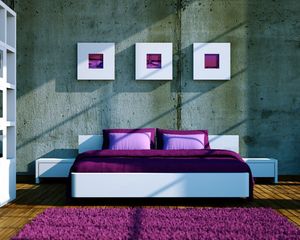 Preview wallpaper rug, shelves, bed, pillow, vase