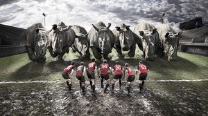 Preview wallpaper rugby, team, rhinos, dirt, field