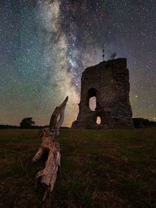 Preview wallpaper ruins, driftwood, nebula, stars, night