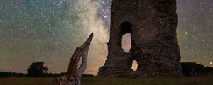 Preview wallpaper ruins, driftwood, nebula, stars, night