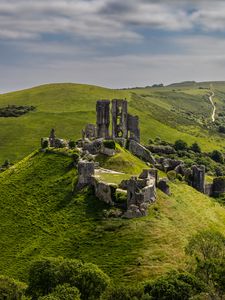 Preview wallpaper ruins, hills, grass, nature