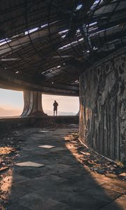 Preview wallpaper ruins, man, loneliness, buzludzha, bulgaria