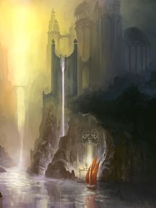 Preview wallpaper ruins, river, water, fantasy, art