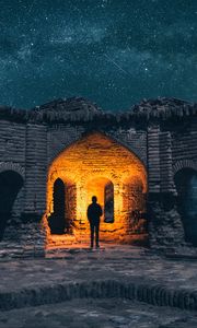 Preview wallpaper ruins, silhouette, starry sky, architecture