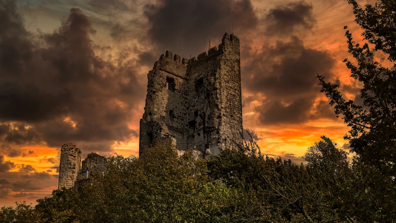 Wallpaper ruins, trees, sunset, landscape