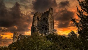 Preview wallpaper ruins, trees, sunset, landscape