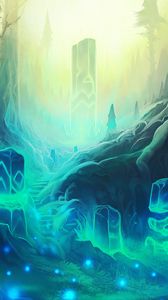 Preview wallpaper runes, rock, magic, particles, fantasy, art