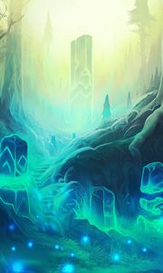 Preview wallpaper runes, rock, magic, particles, fantasy, art