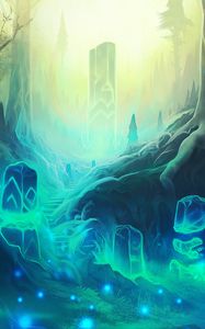 Preview wallpaper runes, rock, magic, particles, fantasy, art