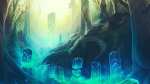 Preview wallpaper runes, rock, magic, particles, fantasy, art