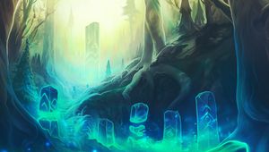 Preview wallpaper runes, rock, magic, particles, fantasy, art