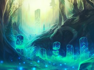 Preview wallpaper runes, rock, magic, particles, fantasy, art