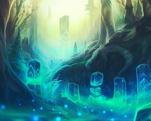 Preview wallpaper runes, rock, magic, particles, fantasy, art