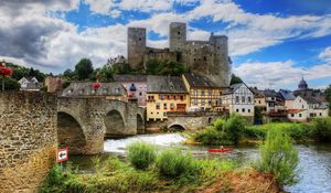 Preview wallpaper runkel, germany, castle, river, hdr