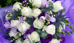 Preview wallpaper russell lisianthus, roses, freesia, decoration, flower, purple, decor