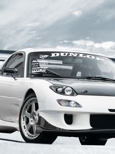 Preview wallpaper rx-7, white, mazda, dunlop