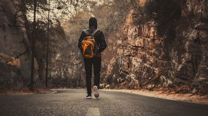 Preview wallpaper sadness, loneliness, alone, backpack, road