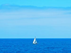 Preview wallpaper sail, boat, sea, ocean, blue, horizon