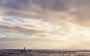 Preview wallpaper sail, boat, sea, clouds, minimalism