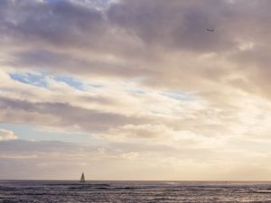 Preview wallpaper sail, boat, sea, clouds, minimalism