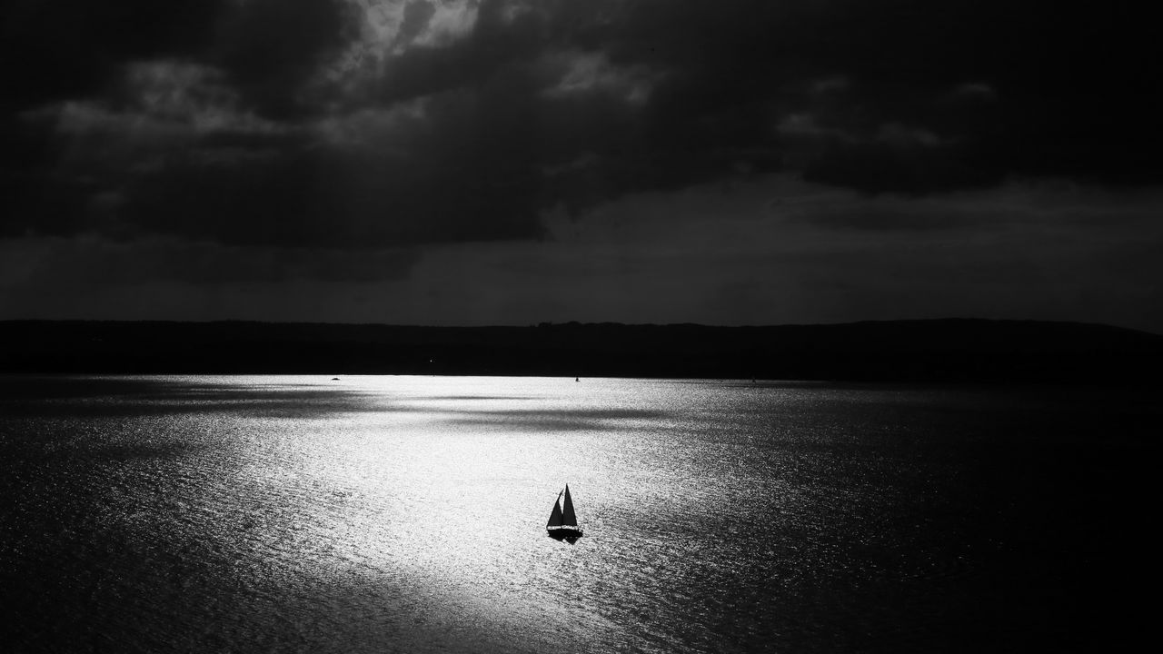 Wallpaper sail, lonely, night, bw