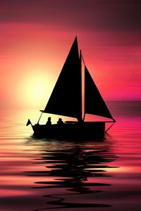 Preview wallpaper sail, silhouettes, sea, horizon, night