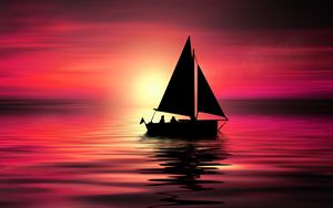 Preview wallpaper sail, silhouettes, sea, horizon, night