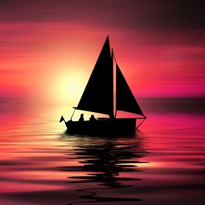 Preview wallpaper sail, silhouettes, sea, horizon, night