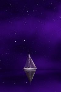 Preview wallpaper sail, starry sky, reflection, purple