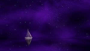 Preview wallpaper sail, starry sky, reflection, purple