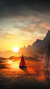 Preview wallpaper sail, sunset, bay, art