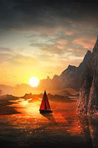 Preview wallpaper sail, sunset, bay, art