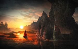 Preview wallpaper sail, sunset, bay, art
