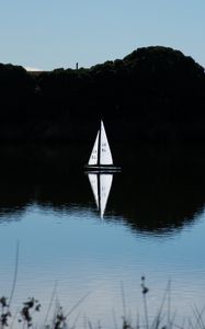 Preview wallpaper sailboat, boat, lake, water, reflection, landscape