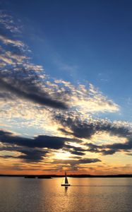 Preview wallpaper sailboat, boat, sail, sea, clouds, twilight