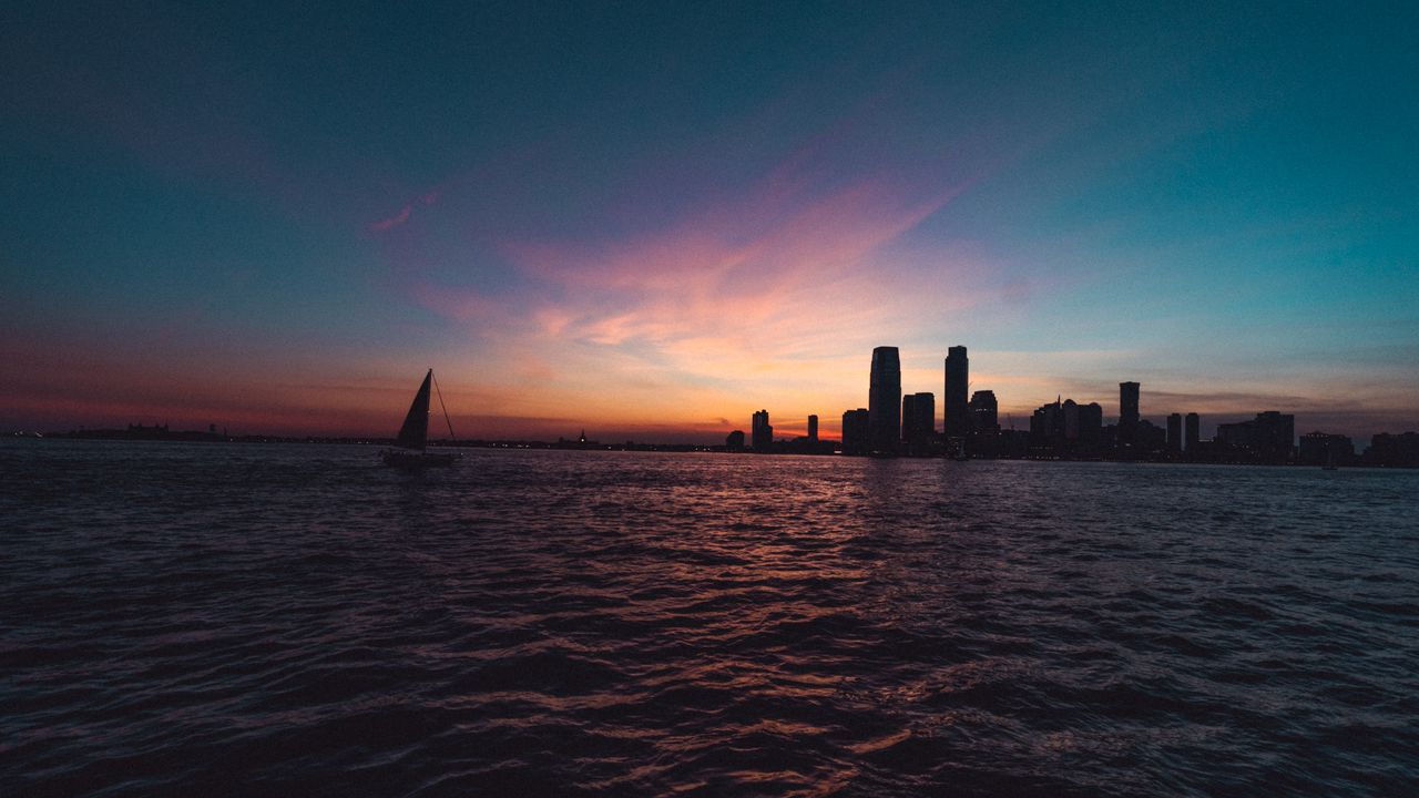 Wallpaper sailboat, boat, sea, sunset, horizon
