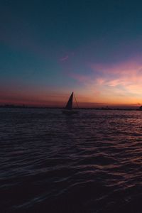 Preview wallpaper sailboat, boat, sea, sunset, horizon