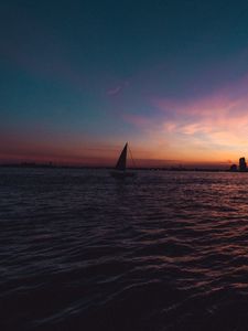 Preview wallpaper sailboat, boat, sea, sunset, horizon