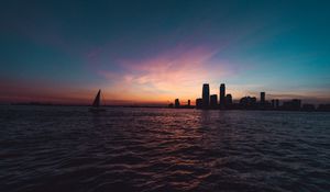 Preview wallpaper sailboat, boat, sea, sunset, horizon