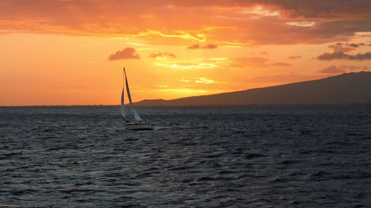 Wallpaper sailboat, boat, sea, twilight, landscape