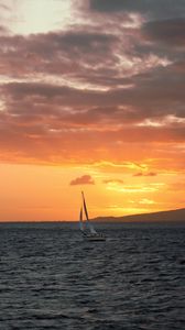 Preview wallpaper sailboat, boat, sea, twilight, landscape