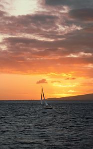 Preview wallpaper sailboat, boat, sea, twilight, landscape