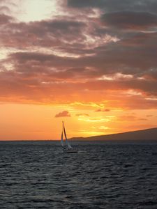 Preview wallpaper sailboat, boat, sea, twilight, landscape