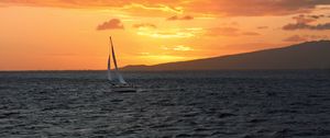 Preview wallpaper sailboat, boat, sea, twilight, landscape