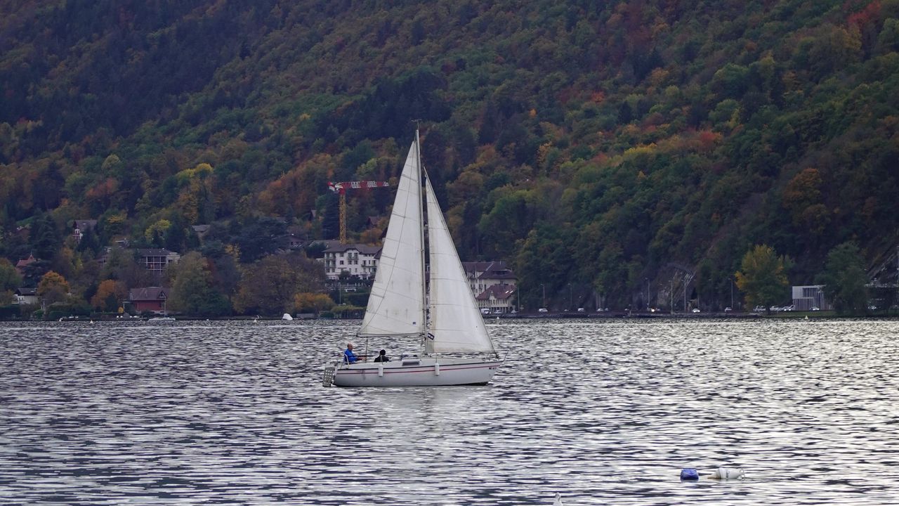 Wallpaper sailboat, boat, water, hills